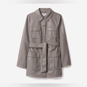 NOIZE Vegan Leather Gray Belted Trench Coat Size Small VGUC